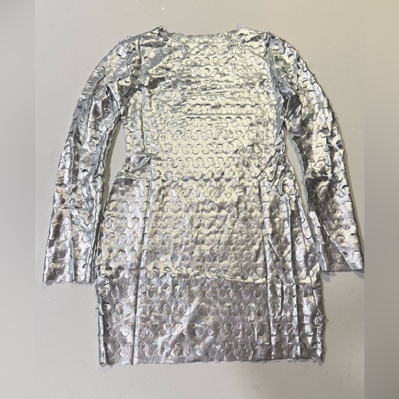 Bella Barnett Silver Metallic Disc Mini Dress — Statement Party Dress Size S-NWT - Picture 6 of 7